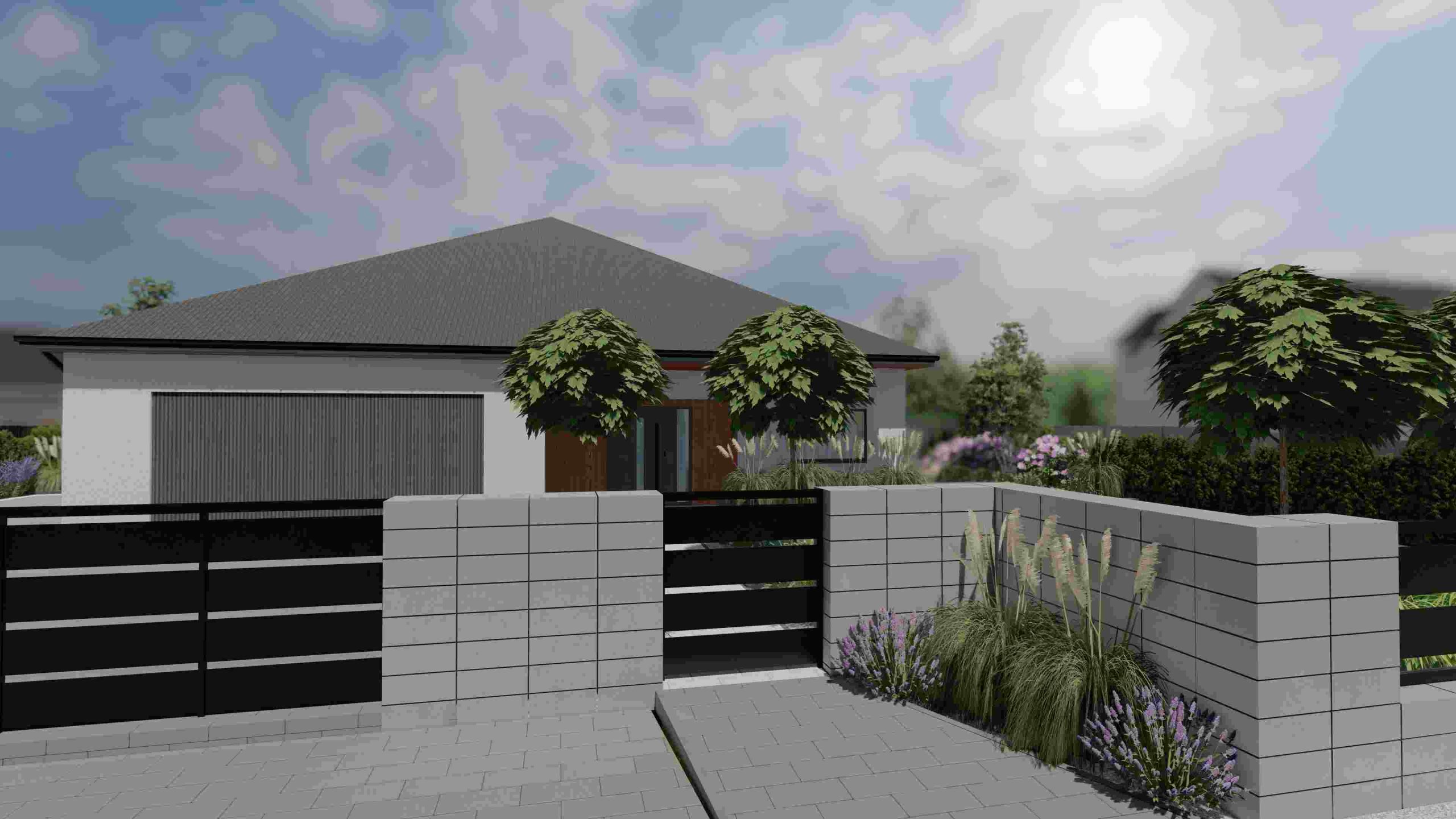 ogród nowoczesny - ogrodzenie frontowe