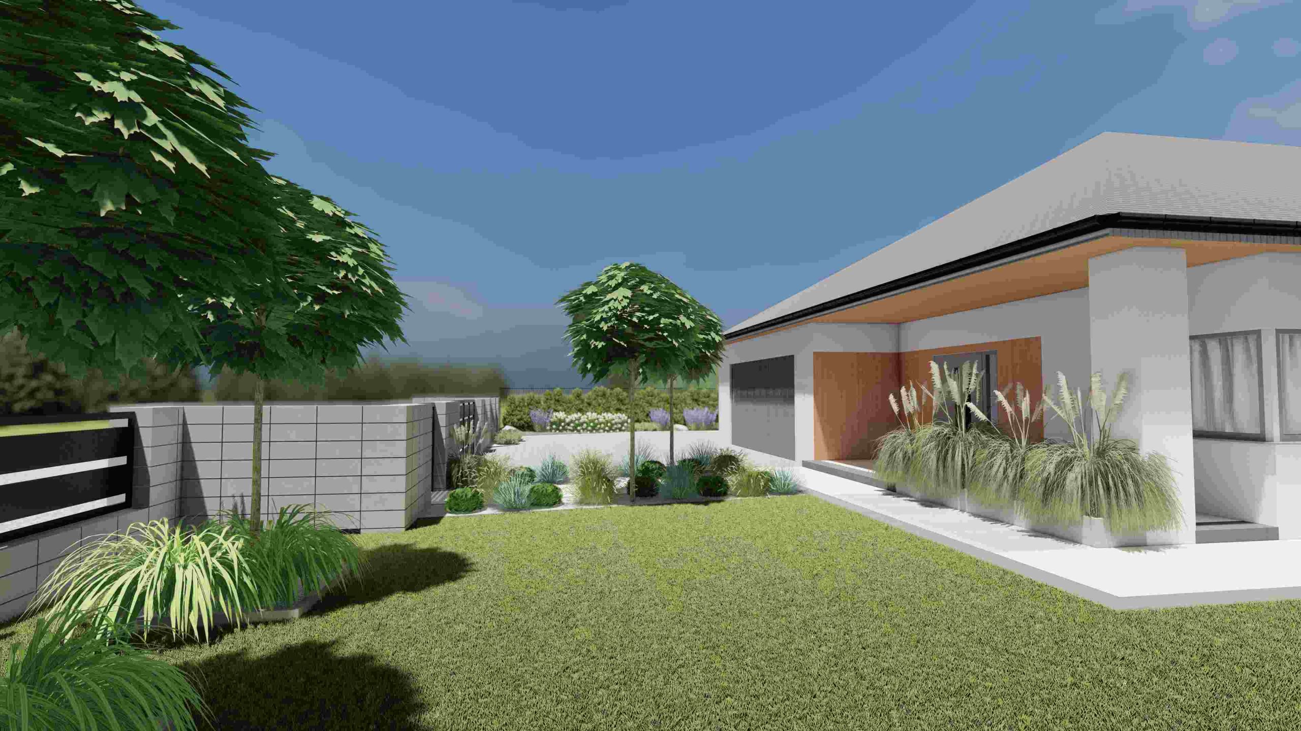 front ogrodu nowoczesnego dużego