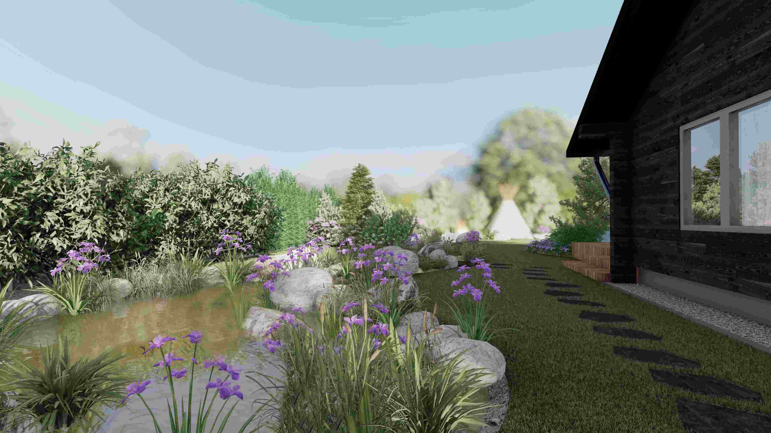 oczko wodne i rzeka prowadzące do stawu