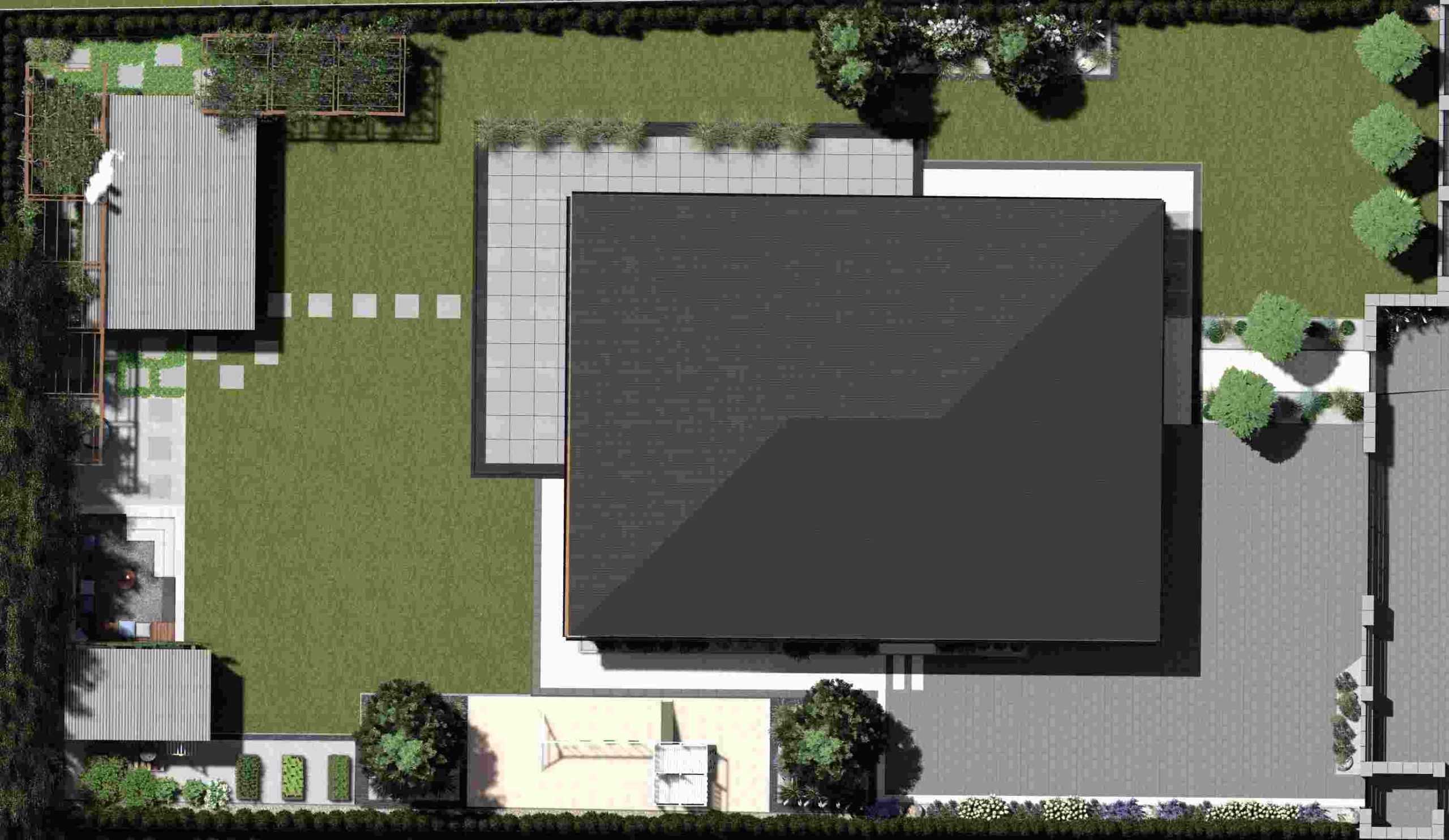 duży ogród z letnim salonem - rzut