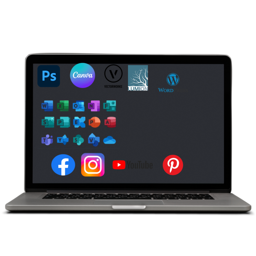 grafika ukazująca laptop i koszty stałe w pracowni projektowej