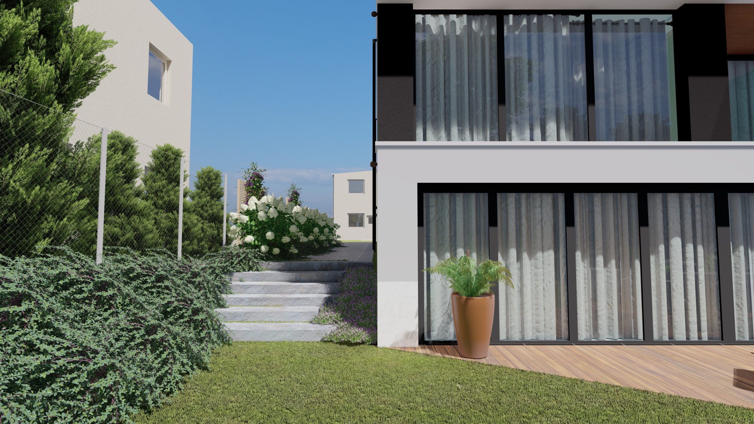 w małym ogrodzie ze skarpą wykorzystałam naturalne materiały  - drewno , kamień