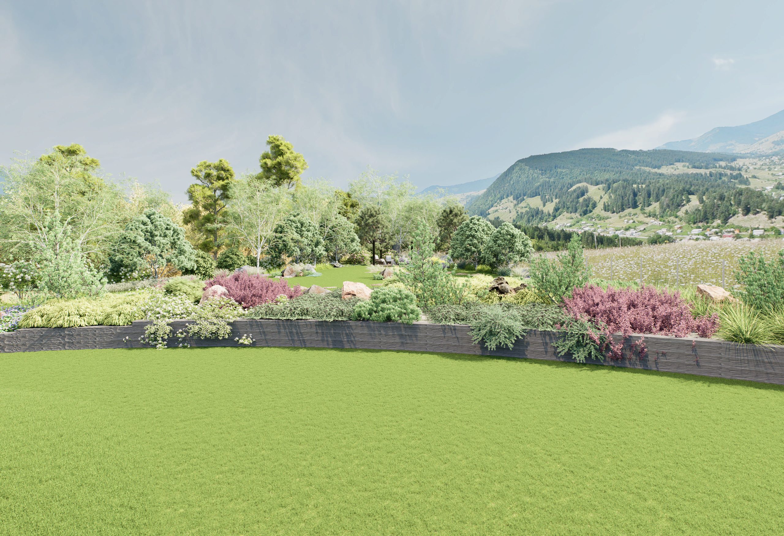 ogród w górach - murek oporowy 