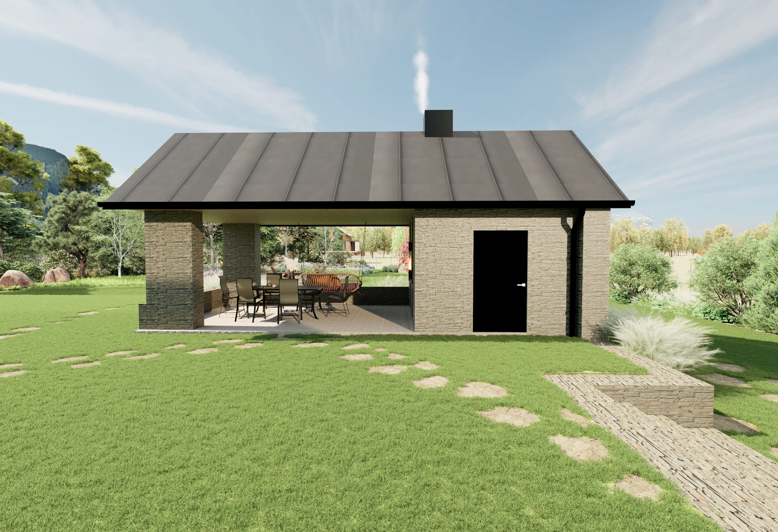 altana grillowa w ogrodzie w górach