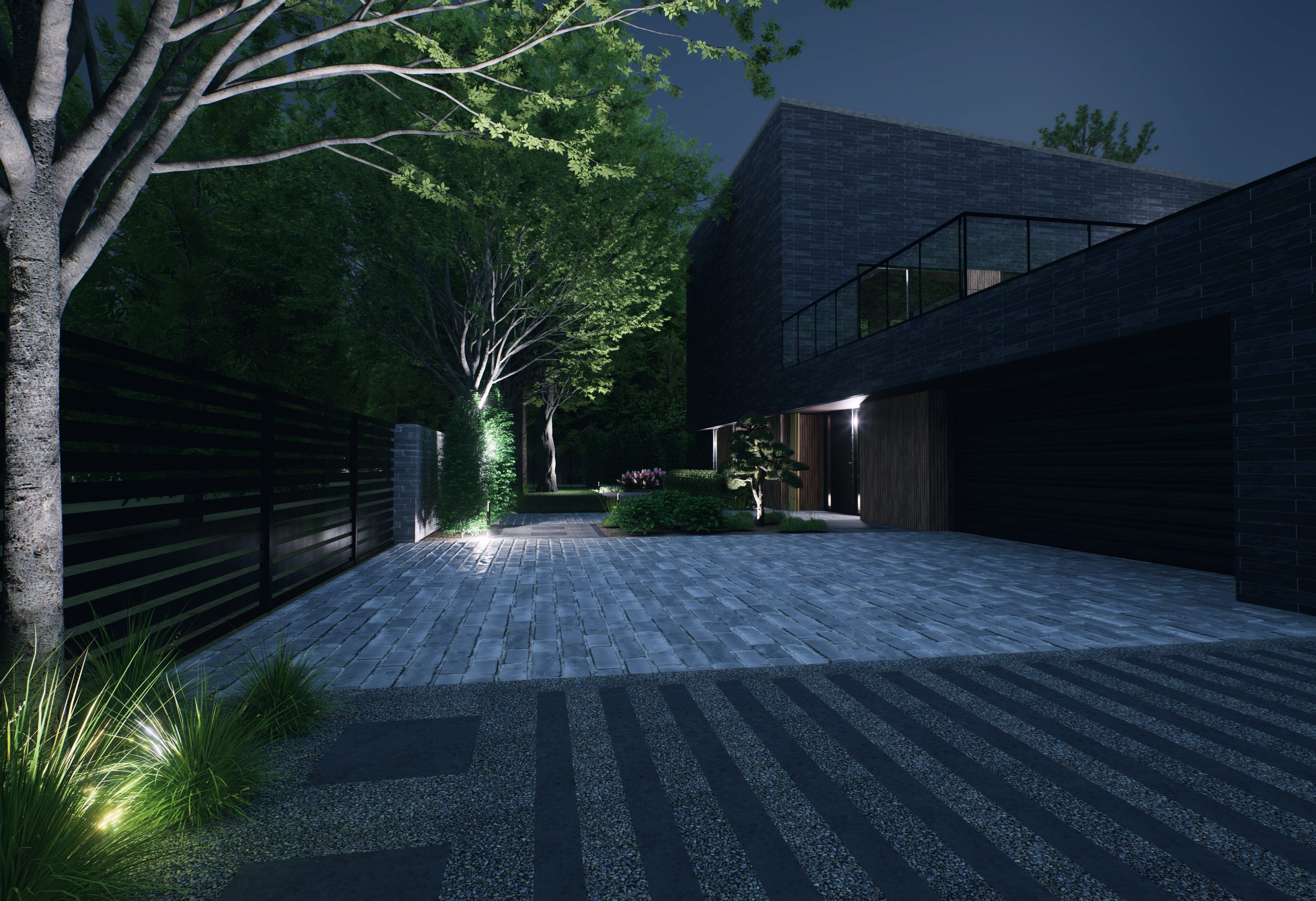 nocna wizualizacja ogrodu w lesie