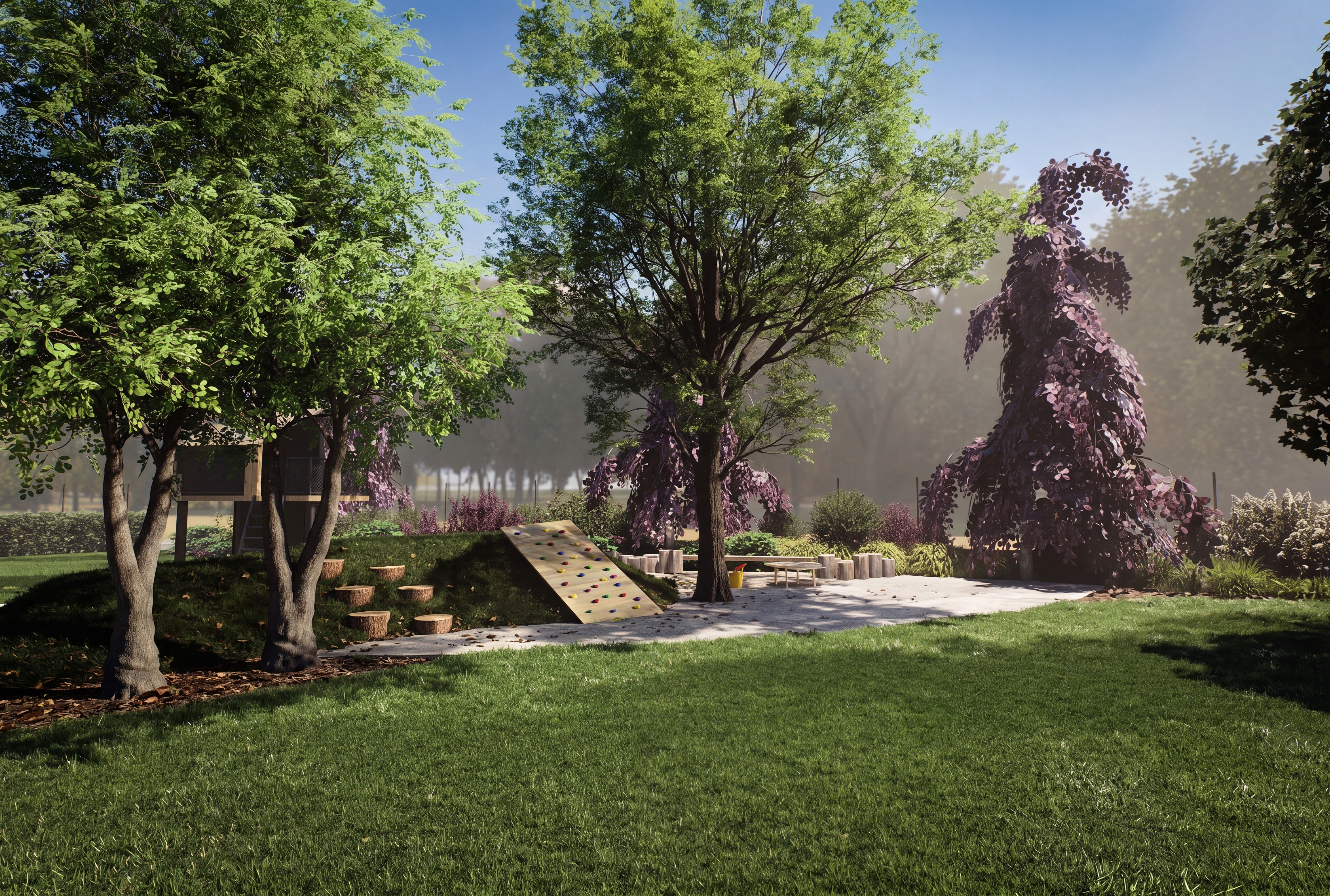 subtelna inspiracja Japonią - projekt ogrodu 3000 m2 dla całej rodziny - plac zabaw